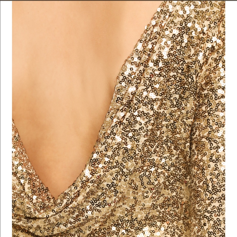 Badgley Mischka LongSleeve Sequined Cowl-Back Gown